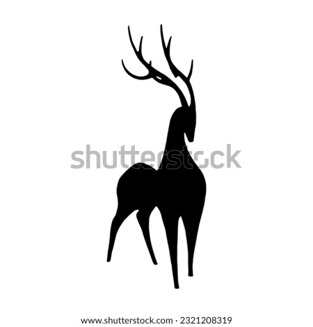 Illustration sketch of an antler deer in black isolated on white