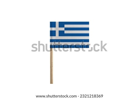 The Flag of Greece with Wooden Pole on White Background