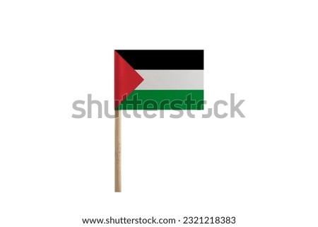 The Flag of Palestine with Wooden Pole on White Background