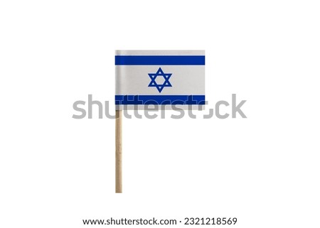 The Flag of Israel with Wooden Pole on White Background