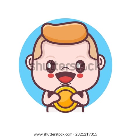 cute baby boy cartoon with gold coins. vector illustration, mascot, icon, sticker.