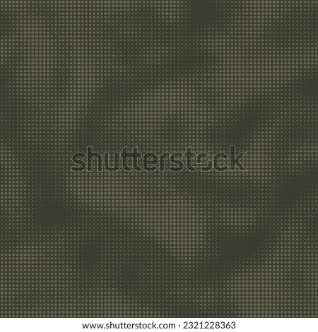Abstract halftone seamless camouflage texture. Dot pattern in dark khaki green colors, camo digital two color background. Vector wallpaper Royalty-Free Stock Photo #2321228363