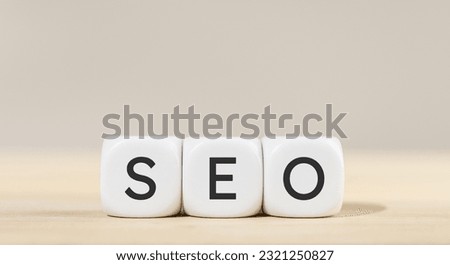 SEO word in white cube blocks. Search Engine Optimization concept. Copy space