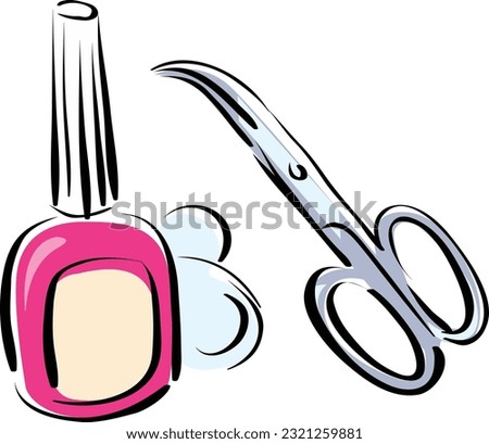 there is a pink nail polish bottle and a pair of scissors