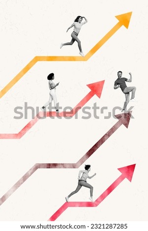 Vertical collage photo of graphic leader funny business workers competition productivity efficiency isolated on white color background Royalty-Free Stock Photo #2321287285