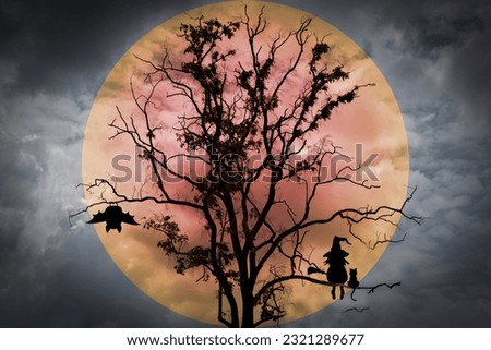 happy halloween, halloween night background, Halloween Background, holloween party. Happy halloween card template design. moon, tree, bat. Royalty-Free Stock Photo #2321289677