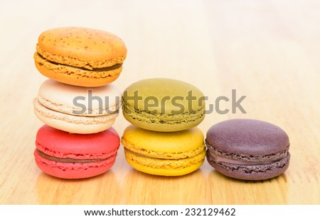 Colorful macaroon on wooden table