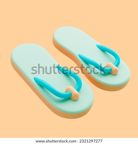 3D beach slippers on a orange yellow background. Illustration. 3D Art. 3D Object. Summer. sandal.flip design.