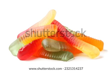 Heap of jelly worms close-up on a white background. Isolated