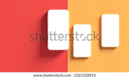 smartphone handphone phone with white screen cutout on vibrant background. Mockup template for artwork design. Copy text space. 3D rendering
