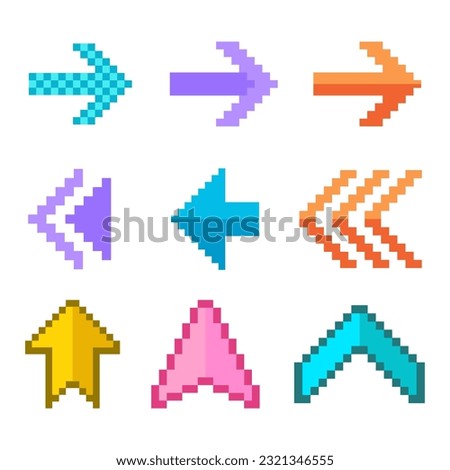 Arrow pixel art, pixel cursor arrow set 