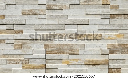 Stoneware cladding wall with painted wood effect for indoors or outdoors. Veneer, background and texture. Royalty-Free Stock Photo #2321350667