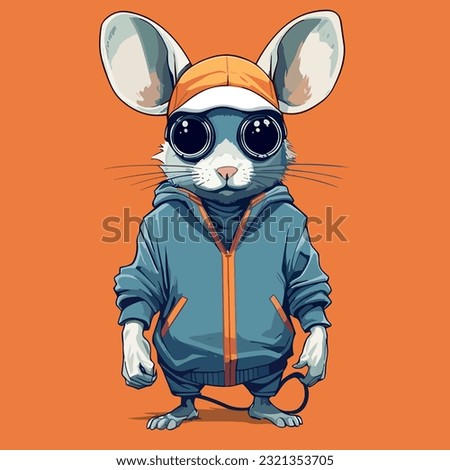 Funny Hip Hop Wildlife Mouse Illustration, Cartoon Stylish Isolated Clip Art, Digital Vector Artwork