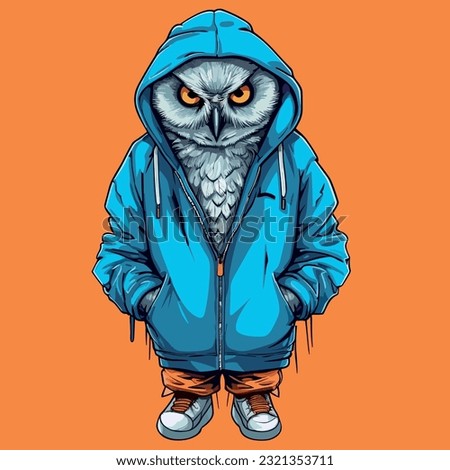 Funny Hip Hop Wildlife Owl Illustration, Cartoon Stylish Isolated Clip Art, Digital Vector Artwork