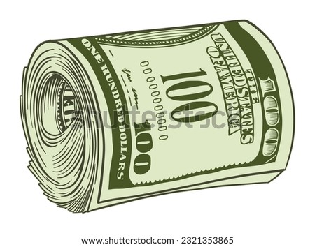 Money roll one hundred US dollars - vector illustration Royalty-Free Stock Photo #2321353865