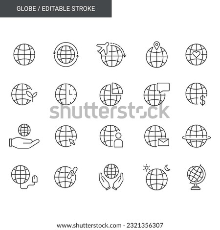 Globe Icon Set With Editable Stroke Vector Design.