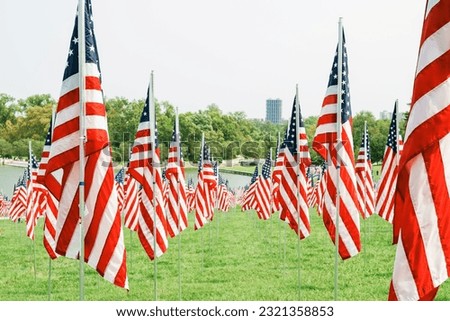 The American flags on a field on a cloudless day