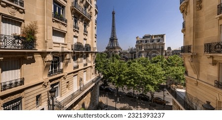 Paris, Eiffel Tower as seen from av. de Camoens Royalty-Free Stock Photo #2321393237