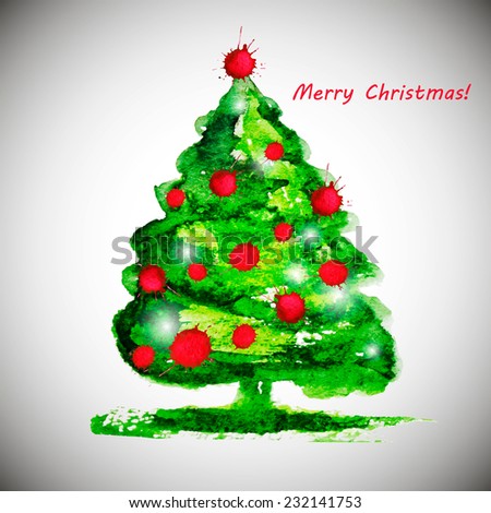 watercolor stylish Christmas tree acrylic paint. Vector illustration 