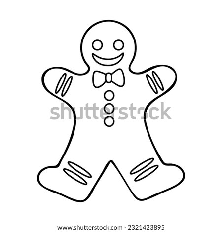 Coloring book gingerbread men. Christmas sweet. Happy New Year. Fun character. Hand drawn line art illustration. Coloring page for kids and adults.