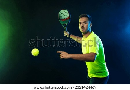 Tennis player banner on the black background. Tennis template for ads with copy space. Mockup for betting advertisement. Sports betting on tenis