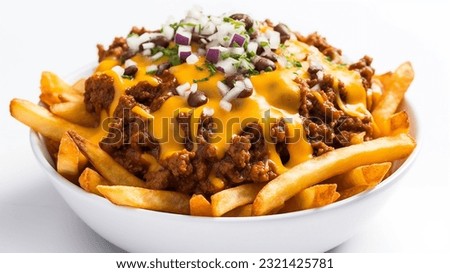 A bowl of chili cheese fries Royalty-Free Stock Photo #2321425781