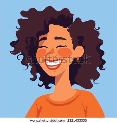 a Portrait and avatar of girl. Laughter and joy, smile and calmness. Diversity of personage, multiethnic society. Cartoon character, vector in flat style, flat color