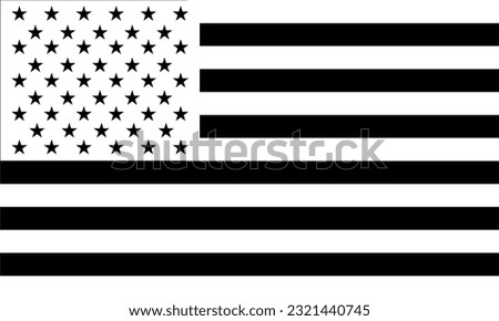 American Flag REVERSE black and white vector isolated on transparent background. 13 stripes and 50 stars.