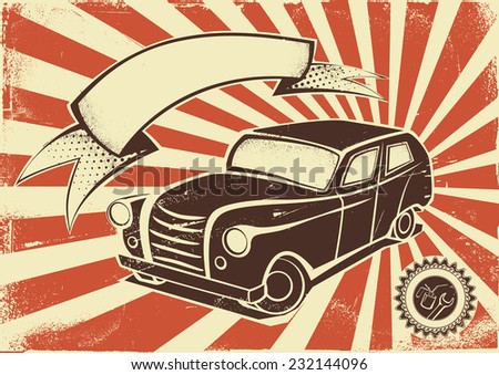 Vintage car advertisement poster. Vector template