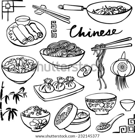 Chinese food icons vector doodle set