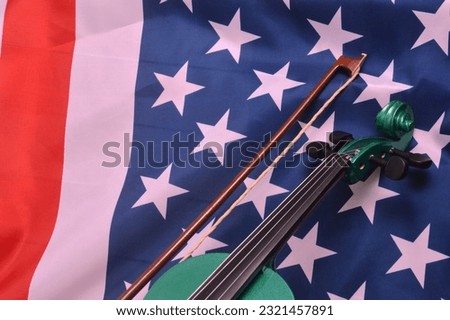 Musical instrument violin on the background of the American flag
