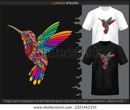 Colorful humming bird mandala arts isolated on black and white t shirt.