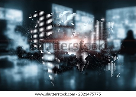 On a virtual computer screen, a world map is in the interface.