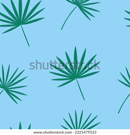 Green chamaerops leaves seamless patterm. Vector chamaerops leaves on blue background Royalty-Free Stock Photo #2321479523
