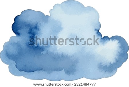 Vector watercolor painted cloud. Hand drawn design elements isolated on white background.