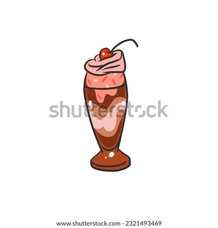 Hand drawn vector abstract cartoon ice creram glass cup ,sundae line art illustration .Ice cream dessert vector illustration design concept. Sweed food ,ice dessert cute doodle illustration isolated.