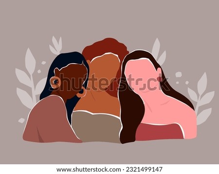 Abstract contemporary portrait of female girlfriends. Girls together are strength. Vector graphics.