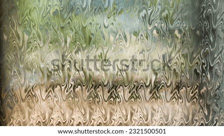 Decorative corrugated translucent glass with green color. Abstract background, texture, pattern. Copy space and frame