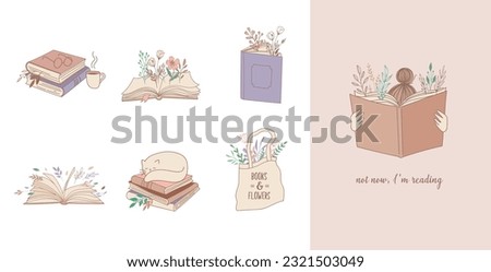 Hand drawn pastel colors books illustrations, prints, logos. Post and story concept design. Vector art and illustrations