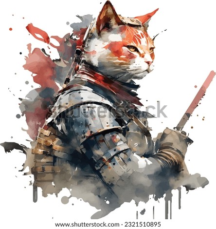 Samurai Cat Traditional Japanese | Transparent 300dpi digital tshirt POD, EPS, vector, clipart, book cover, wallart, ready to print, Print-on-Demand, colorful, no background, beauty, professional.