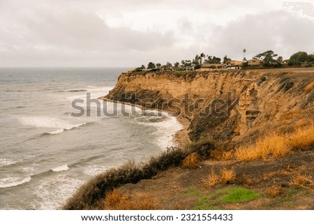 View of cliffs along the Pacific Ocean at Pelican Cove, in Ranchos Palos Verdes, California. High quality photo