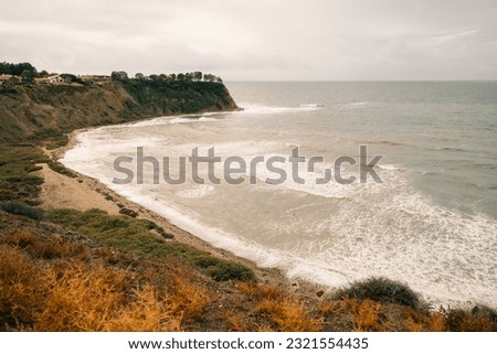 View of cliffs along the Pacific Ocean at Pelican Cove, in Ranchos Palos Verdes, California. High quality photo