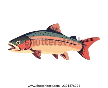 Cute fish swimming in freshwater pond sketch icon isolated