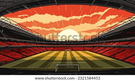 Vector illustration soccer stadium perspective background with green lawn Royalty-Free Stock Photo #2321584453