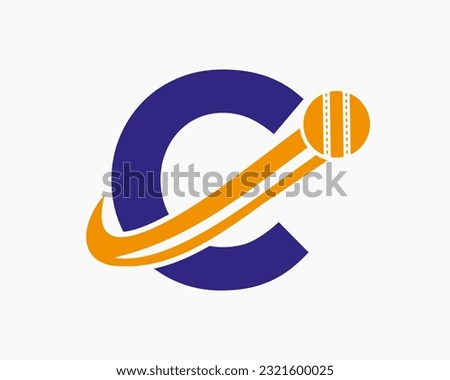 Initial Letter C Cricket Logo Concept With Moving Ball Icon For Cricket Club Symbol. Cricketer Sign