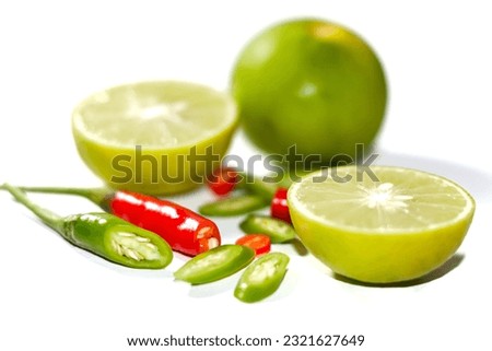 Lemon juice slices and chilled sliced put on white background with concept isolated picture.