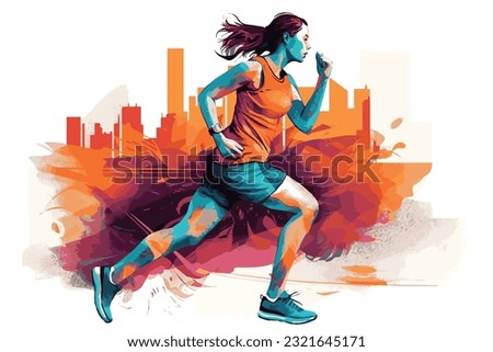 woman is running in marathon with art format  Royalty-Free Stock Photo #2321645171