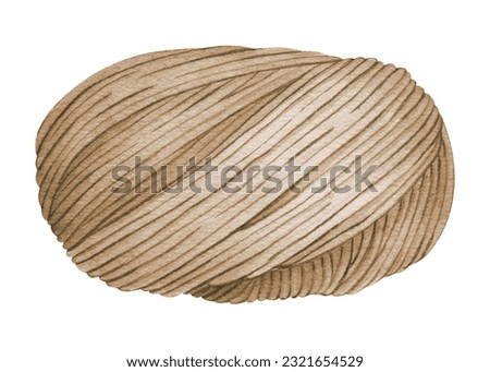Brown yarn ball. Skein of yarn for knitting. Watercolor illustration drawn by hands. Isolated. For stickers, scrapbook, postcards, yarn or wool shop logos and banners.