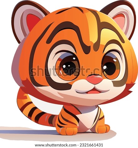 A 3D cute cartoon tiger would likely have large, round eyes that are expressive and filled with innocence. Its face would feature soft and rounded features, giving it an adorable appearance.