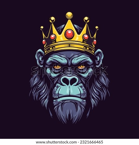 An iconic and recognizable gorilla wearing a crown vector clip art illustration, symbolizing power and leadership, suitable for sports teams, organization logos, and inspirational designs